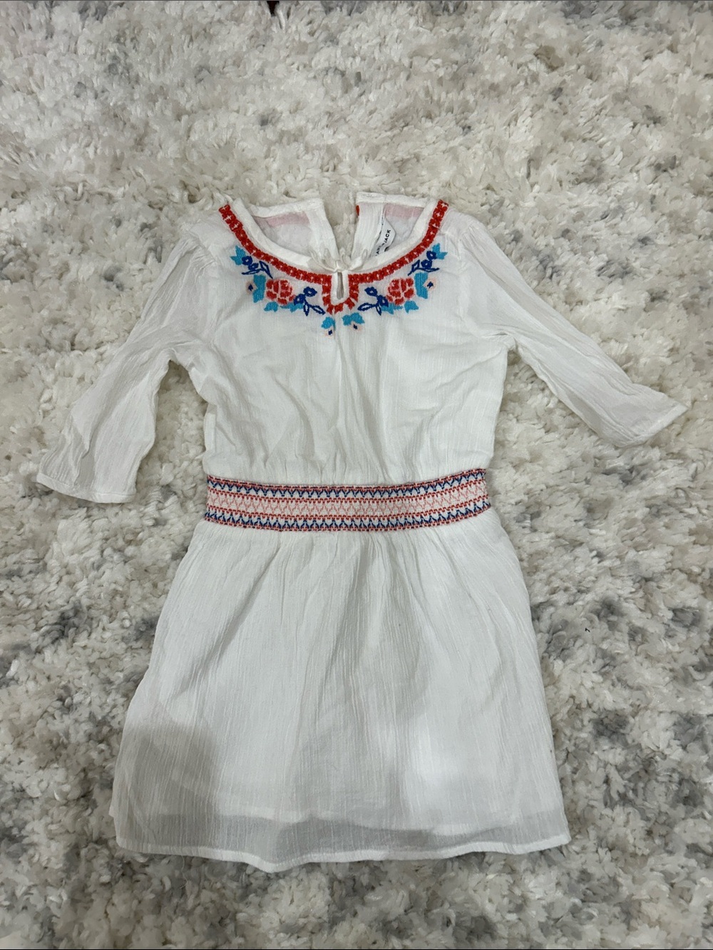 Janie and Jack 3T Girls White Embroidered Waist Smocked Dress